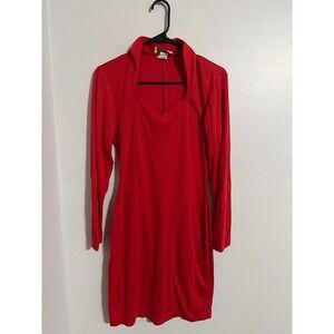 Vintage Special Preview Red Sweetheart Neck Long Sleeve Mini Dress Size 8 USA